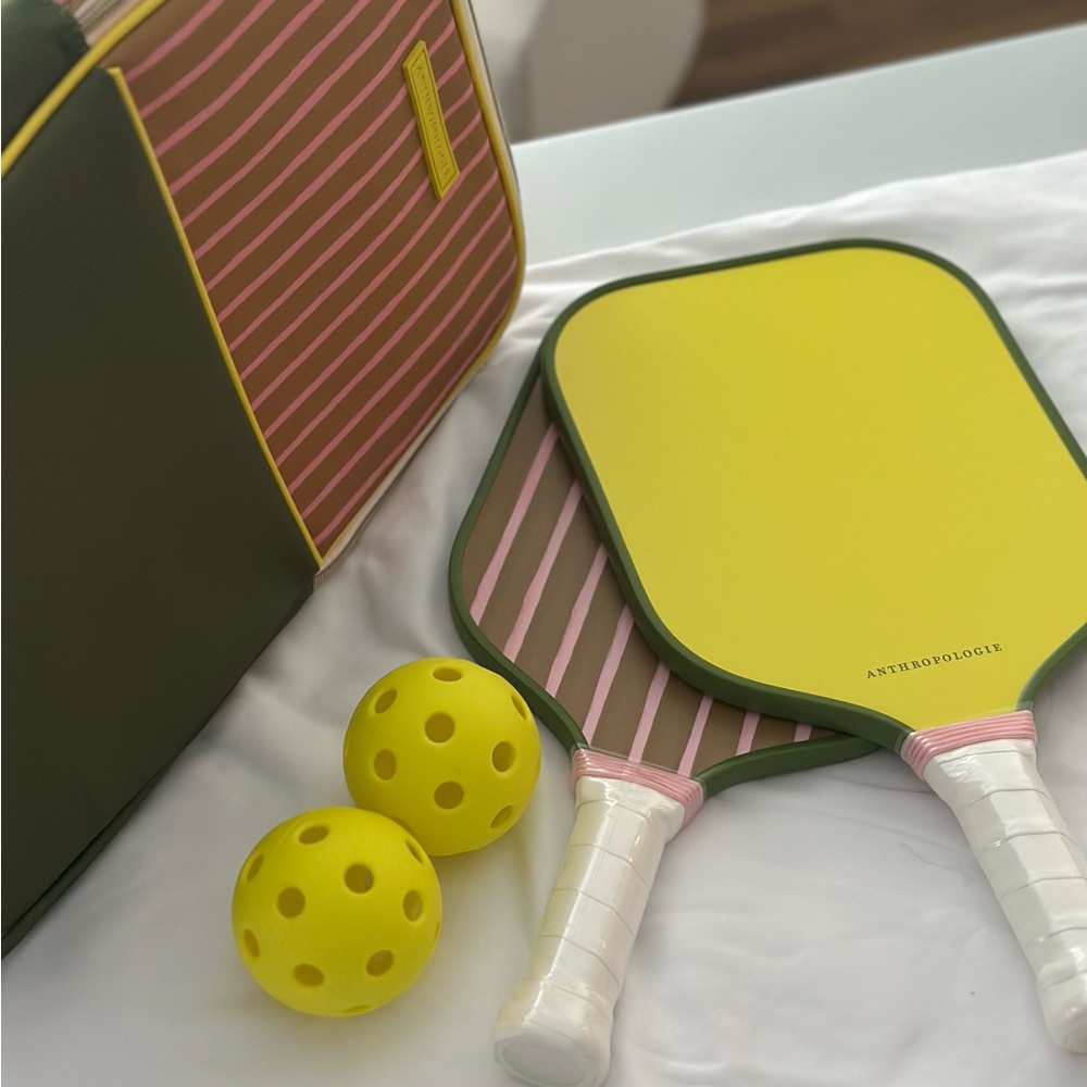 Anthropologie Pink, Green and Yellow Pickleball Set - Picture 2 of 13